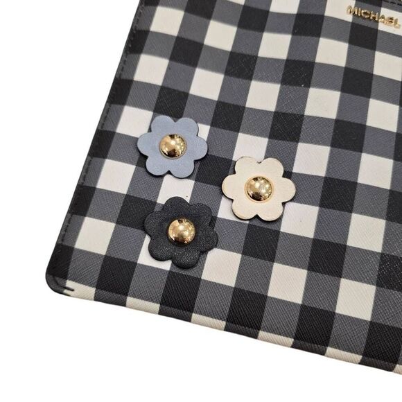 Michael Kors Wristlet Bag Women's Large Black White Gingham Designer‎ Zip Pouch - Picture 2 of 9